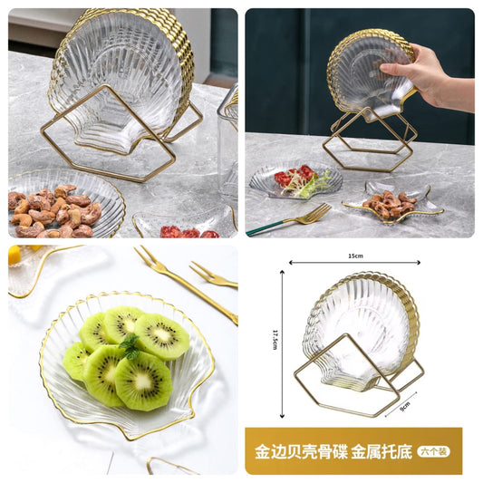 Acrylic 8pcs Shell Shape Plate Set With Metal Stand