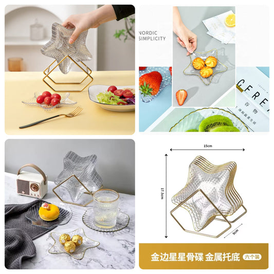 Acrylic 8pcs Star Shape Plate Set With Metal Stand