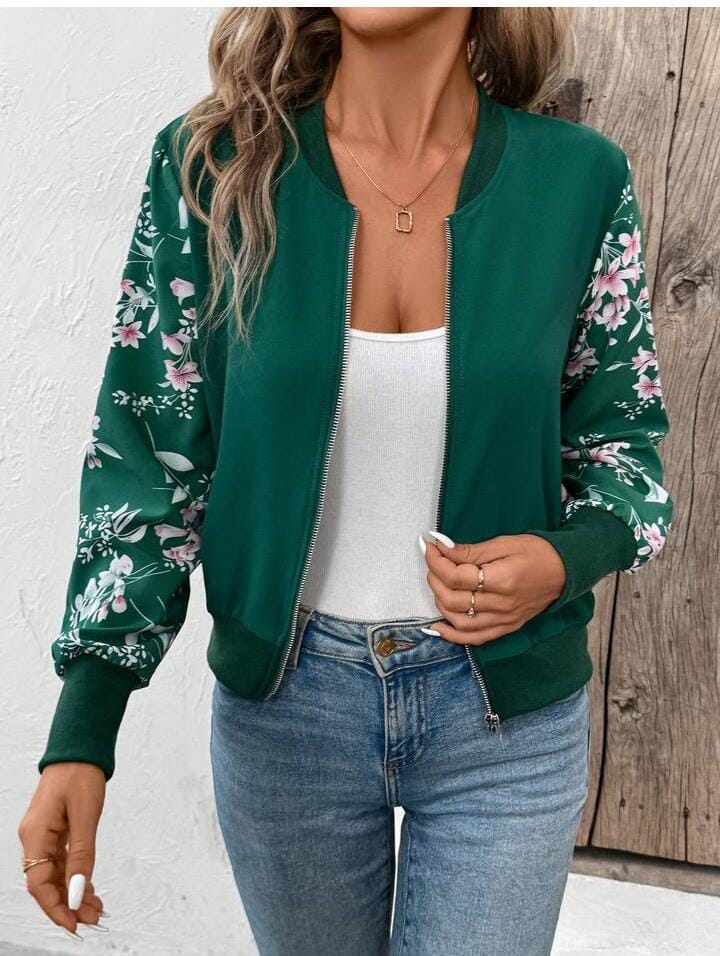 Floral Print Zip-Up Jacket